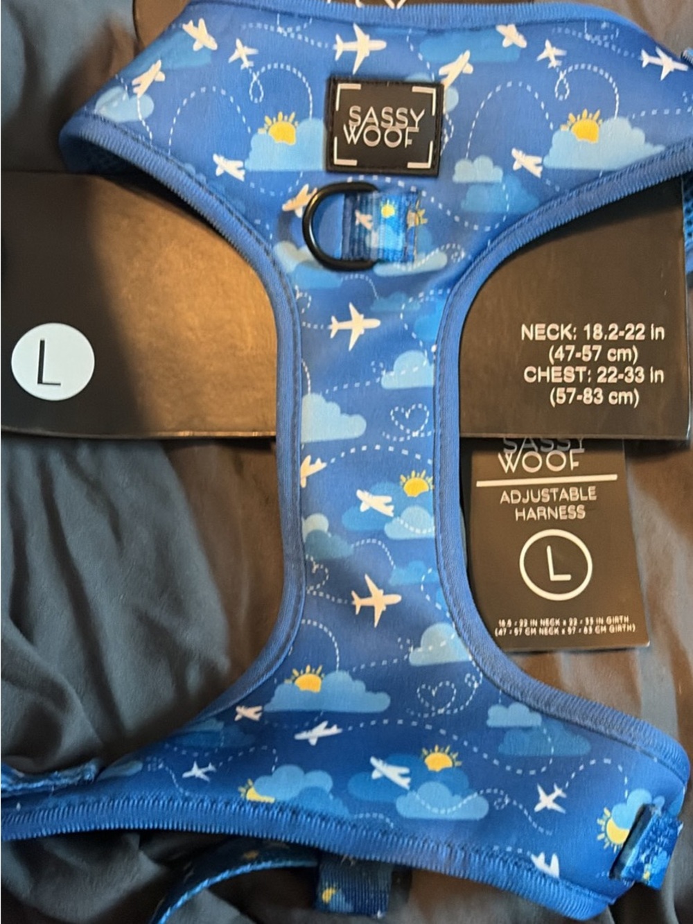 Sassy Woof Blue Airplane Print Adjustable Dog Harness